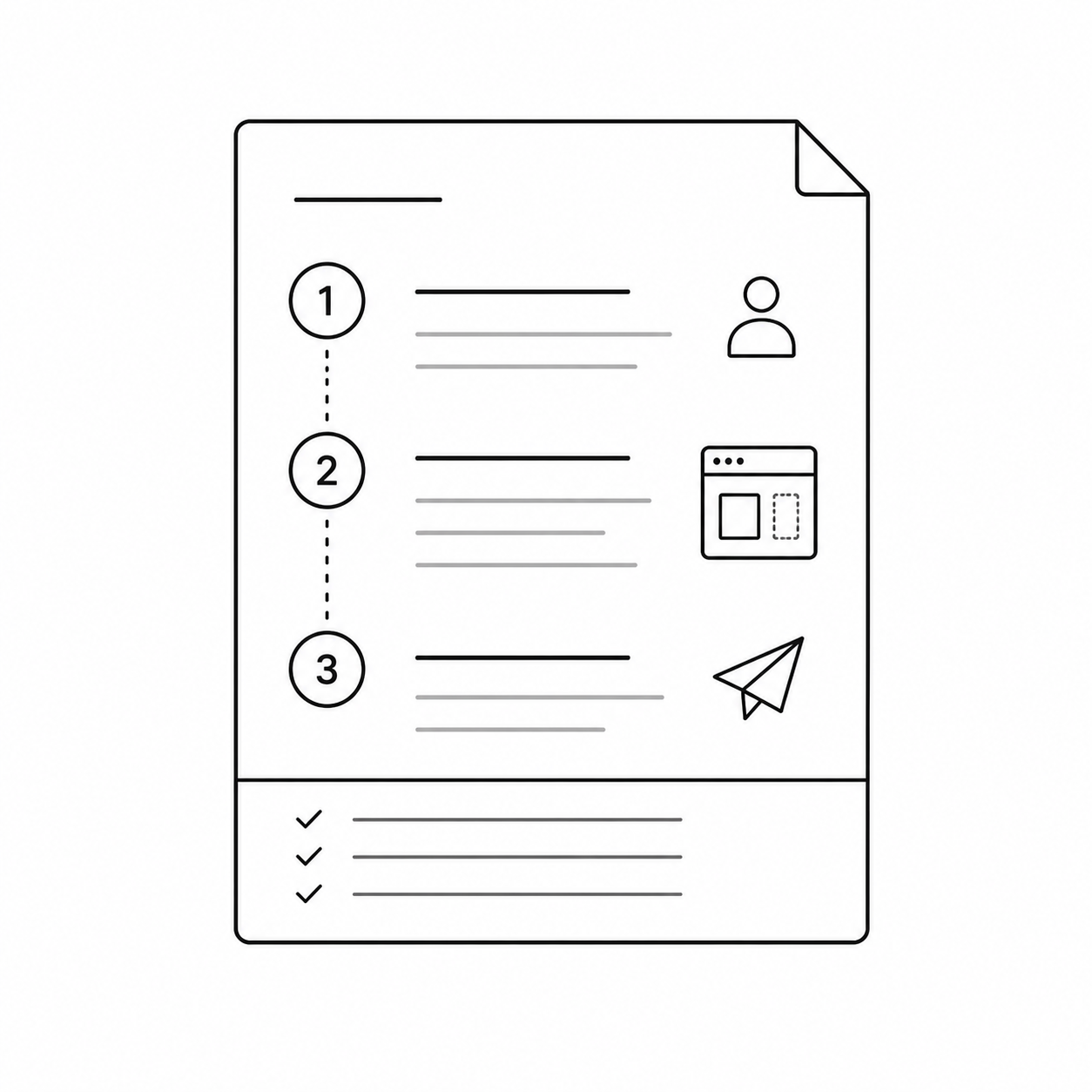 Illustration of a numbered interaction script document with three numbered tasks and a checklist