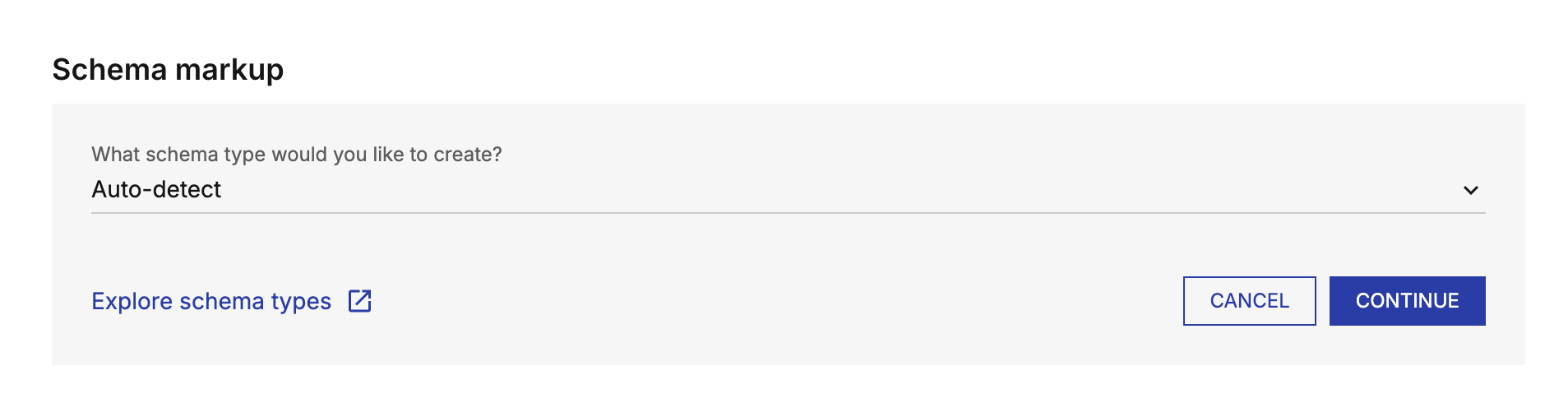 The shipped schema type field set to Auto-detect, with cancel and continue actions